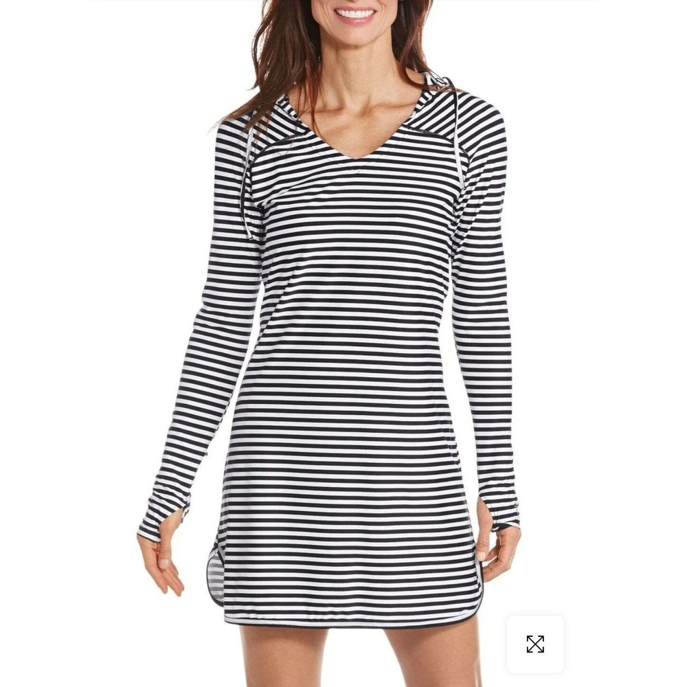 Coolibar Women Size XS Seacoast Swim Cover-Up Dress UPF 50+ Beach Black White